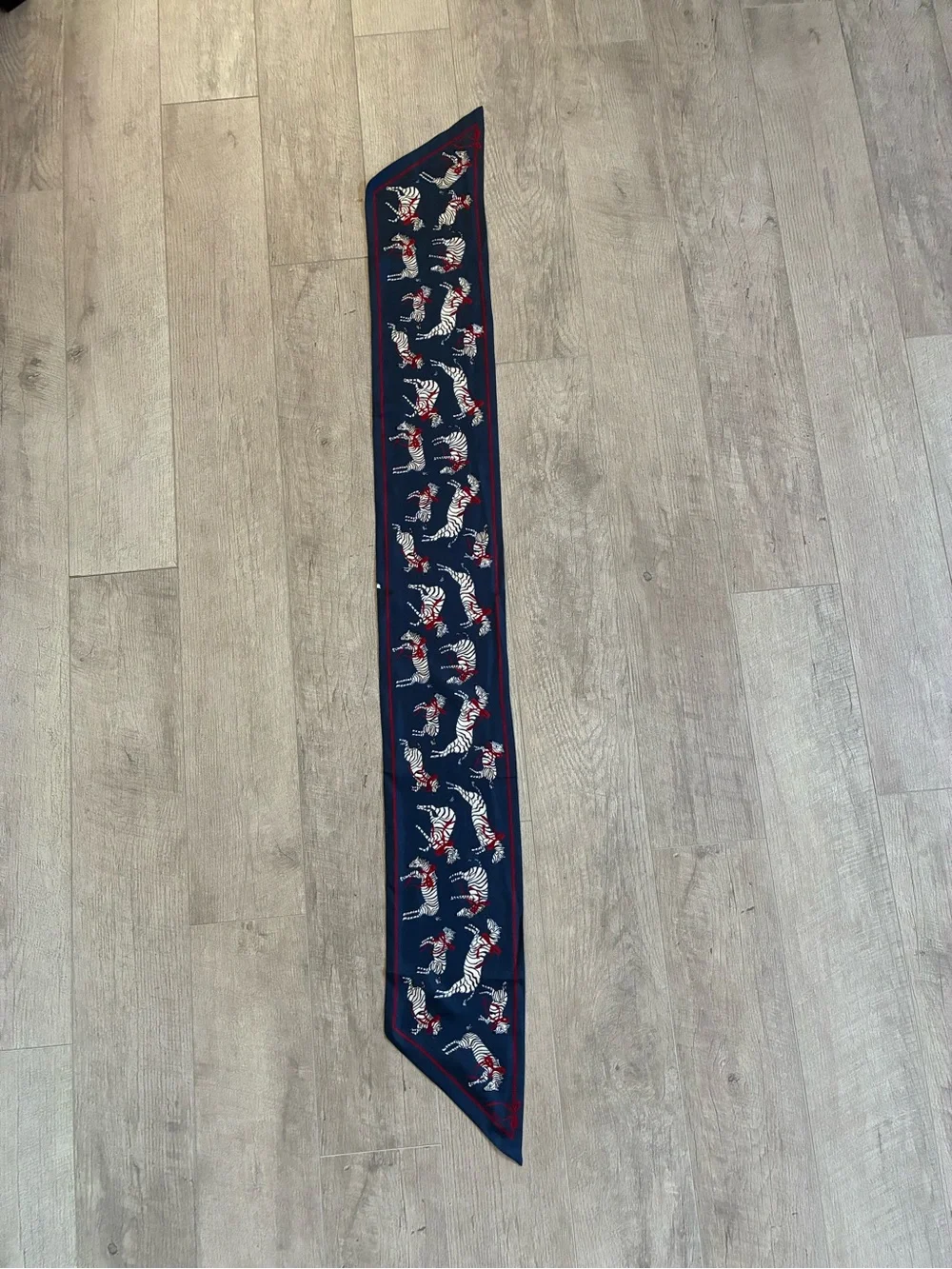 Navy Zebra Print Satin Scarf with Red Bows